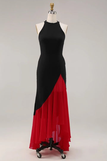 Black and Red Mermaid Ruffled Maxi Formal Dress